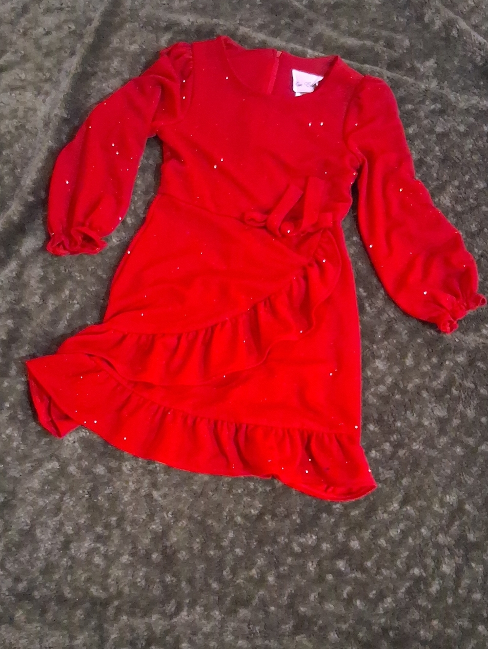 Rare Editions Sparkle Red Ruffle Wrap Dress